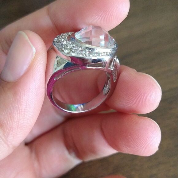 Moon CZ Ring Silvertone size 8 - Picture 4 of 5